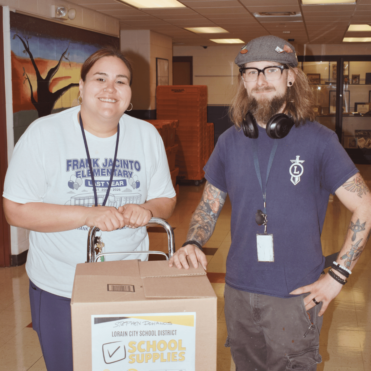 Frank Jacinto staff receive school supplies.