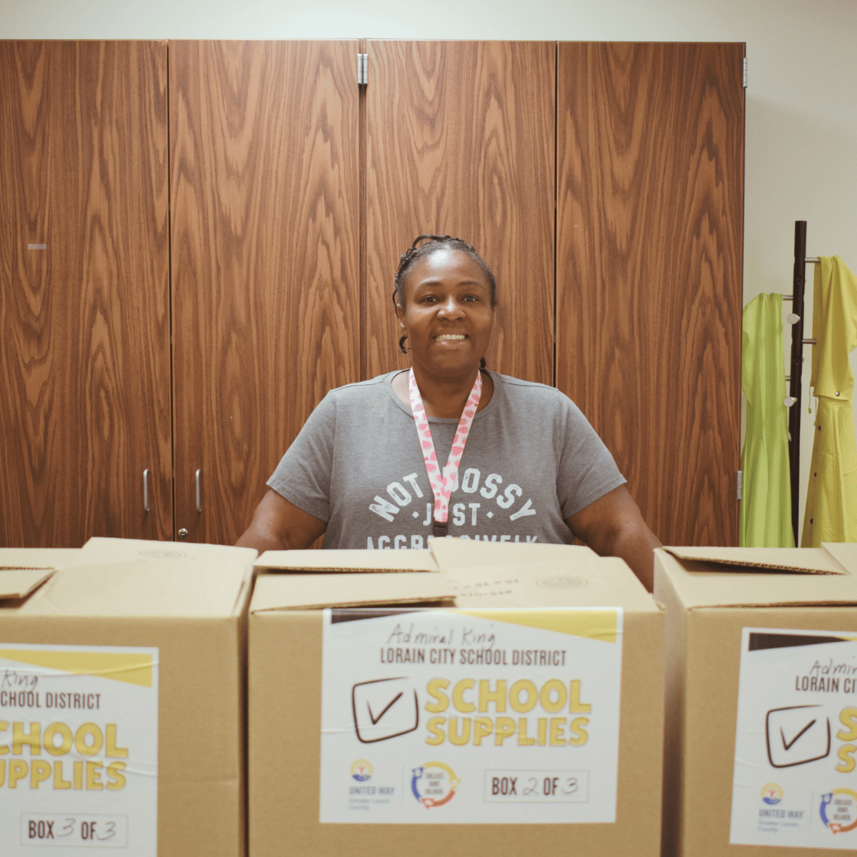 Admiral King Staff receive school supplies.